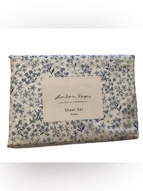 London Kaye Verona Ditsy Blue Floral Queen Sheet Set New